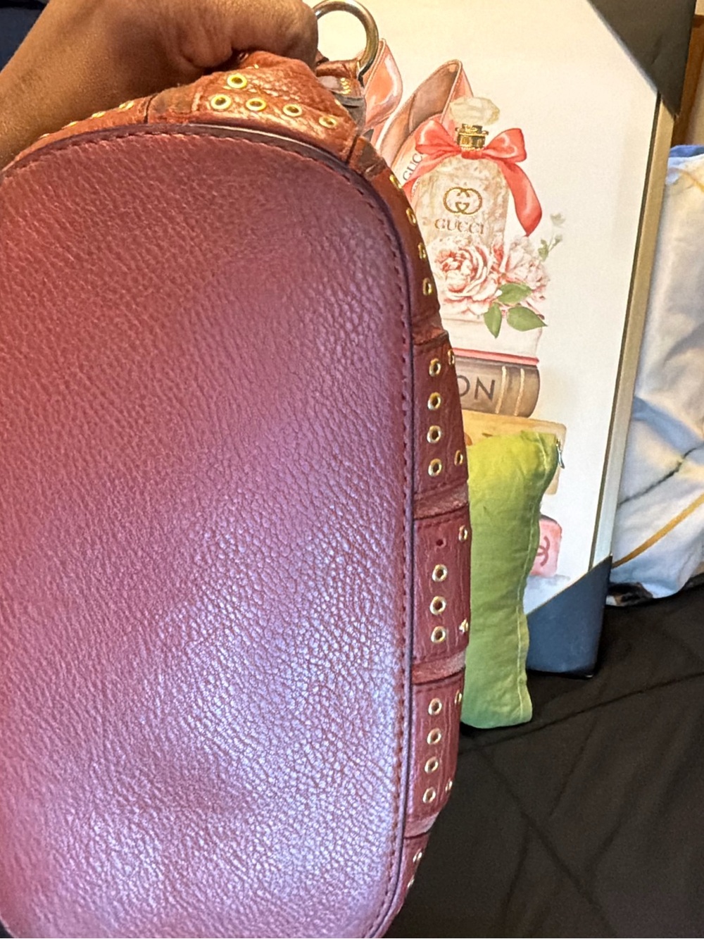 Michael Kors Astor Burgundy Pebbled Leather Grommet Tassel Shoulder Bag - Picture 3 of 16